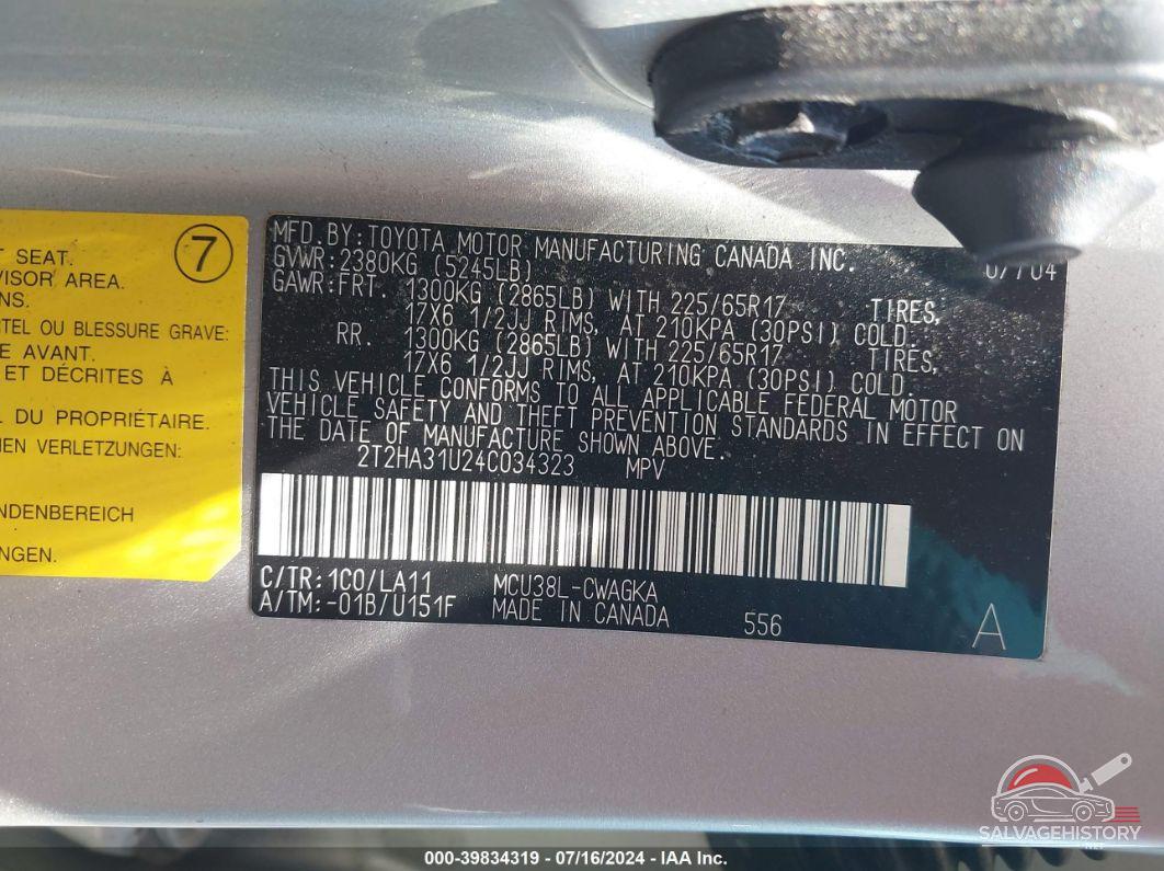 2T2HA31U24C034323 2004 LEXUS RX 330 photo no. 9