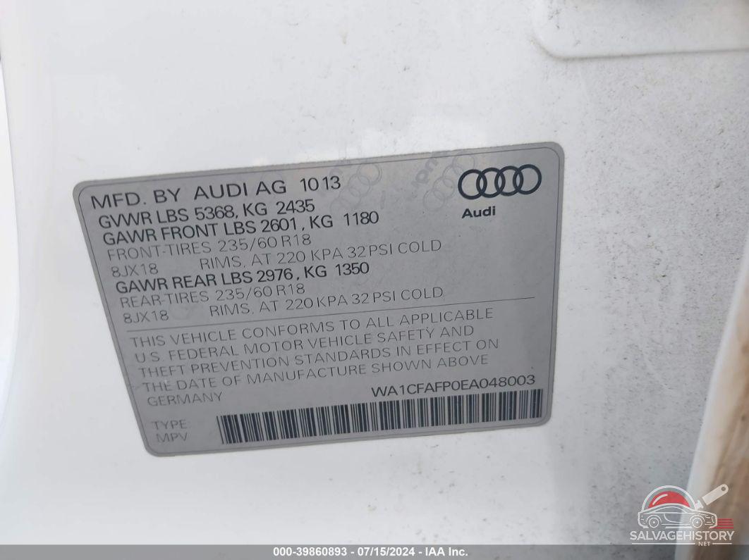 WA1CFAFP0EA048003 2014 AUDI Q5 photo no. 9