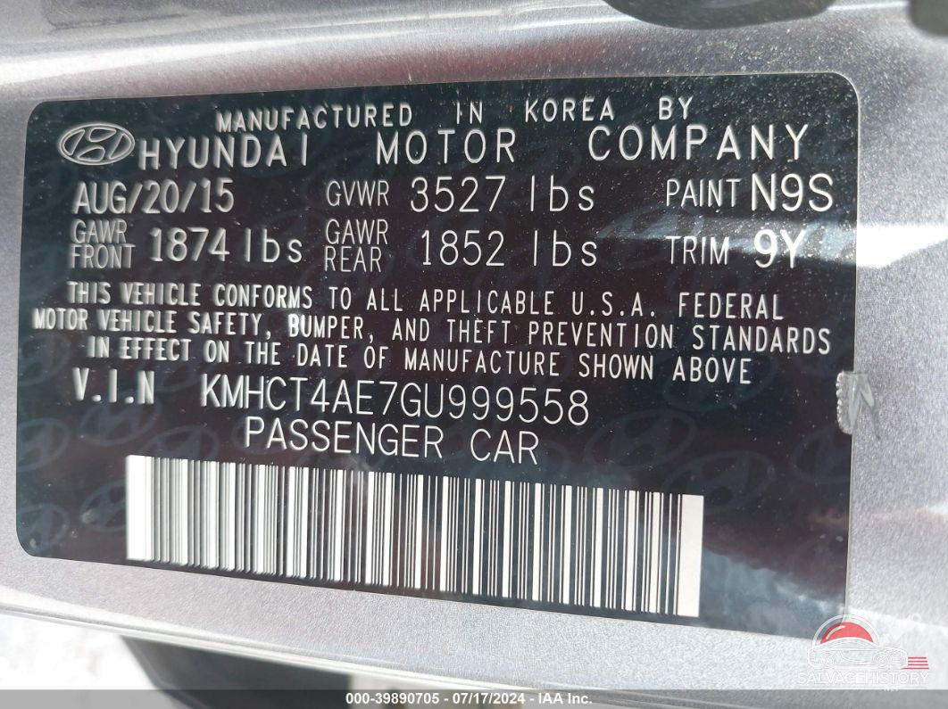 KMHCT4AE7GU999558 2016 HYUNDAI ACCENT photo no. 9