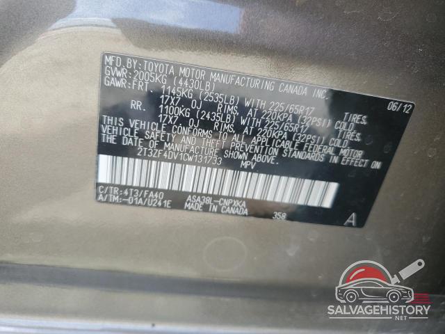 2T3ZF4DV1CW131733 2012 TOYOTA RAV4 photo no. 12
