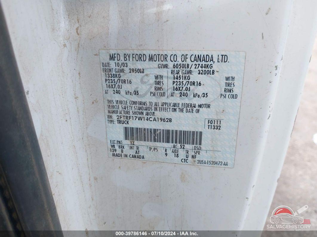 2FTRF17W14CA19628 2004 FORD F-150 HERITAGE photo no. 7