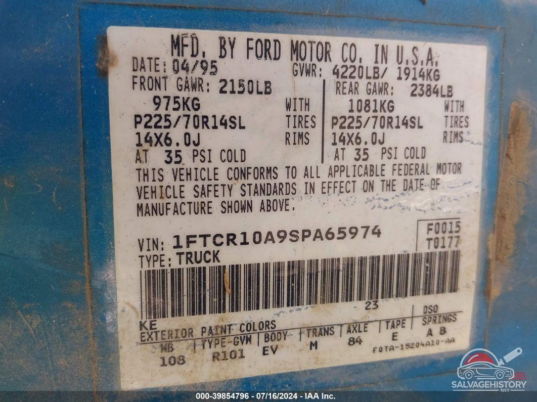 1FTCR10A9SPA65974 1995 FORD RANGER photo no. 9