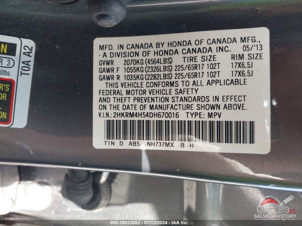 2HKRM4H54DH670016 2013 HONDA CR-V photo no. 9