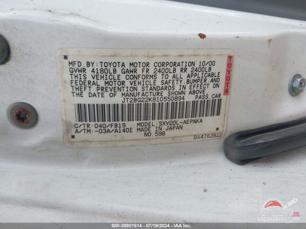 JT2BG22K810550894 2001 TOYOTA CAMRY photo no. 9