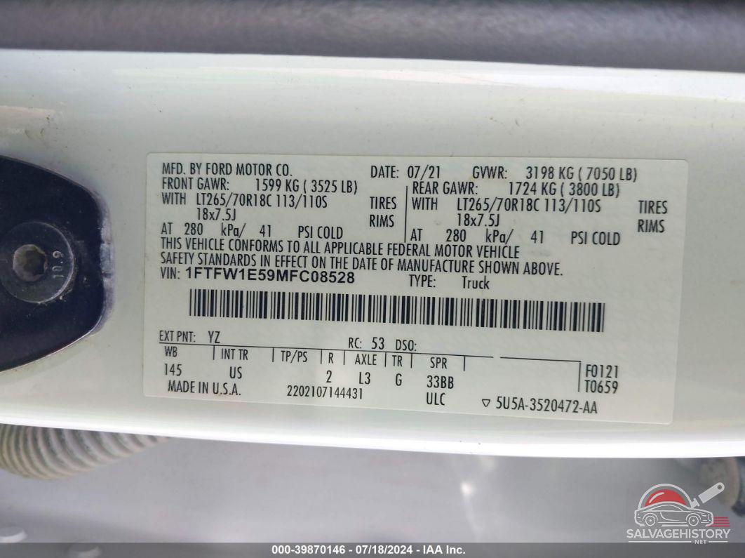 1FTFW1E59MFC08528 2021 FORD F150 photo no. 9