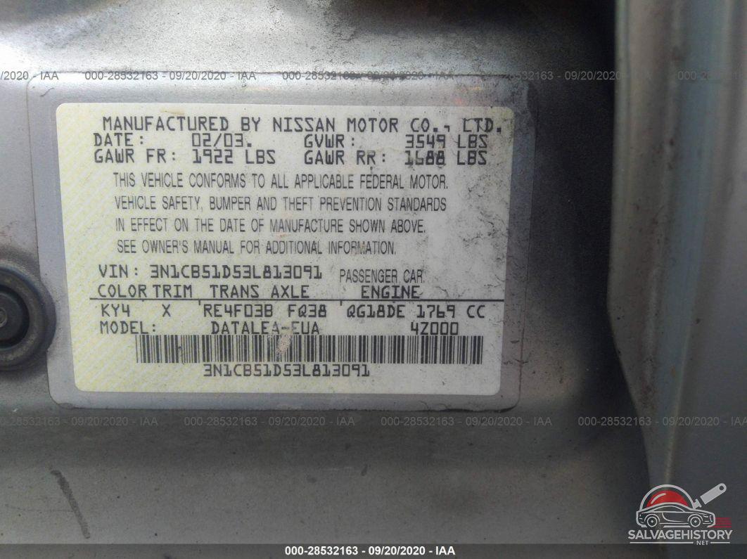 3N1CB51D53L813091 2003 NISSAN SENTRA photo no. 9
