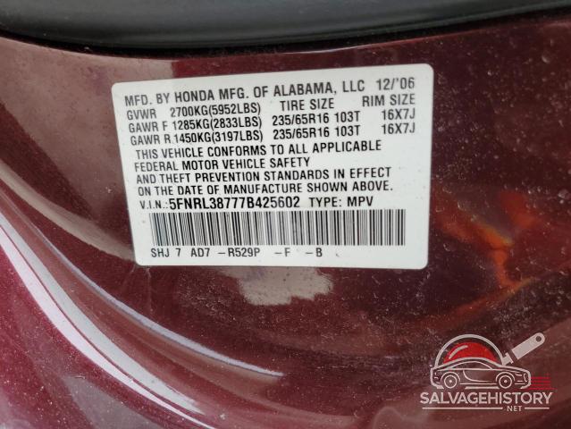 5FNRL38777B425602 2007 HONDA All Models photo no. 13