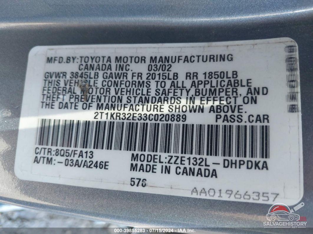 2T1KR32E33C020889 2003 TOYOTA COROLLA MATRIX photo no. 9