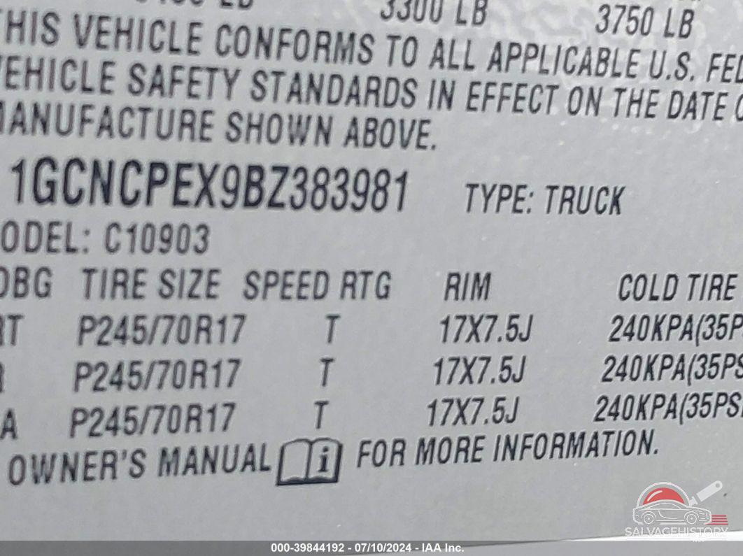 1GCNCPEX9BZ383981 2011 CHEVROLET SILVERADO 1500 photo no. 9