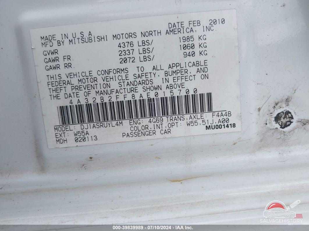 4A32B2FF8AE015700 2010 MITSUBISHI GALANT photo no. 9
