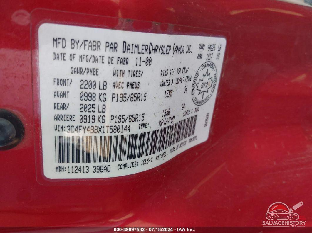 3C4FY4BBX1T580144 2001 CHRYSLER PT CRUISER photo no. 9
