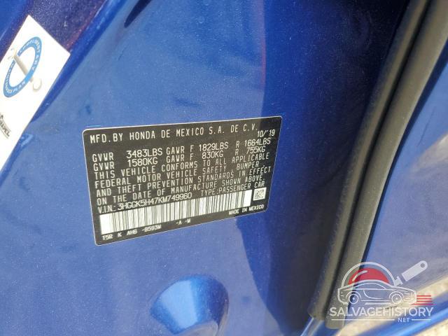 3HGGK5H47KM749960 2019 HONDA FIT photo no. 12