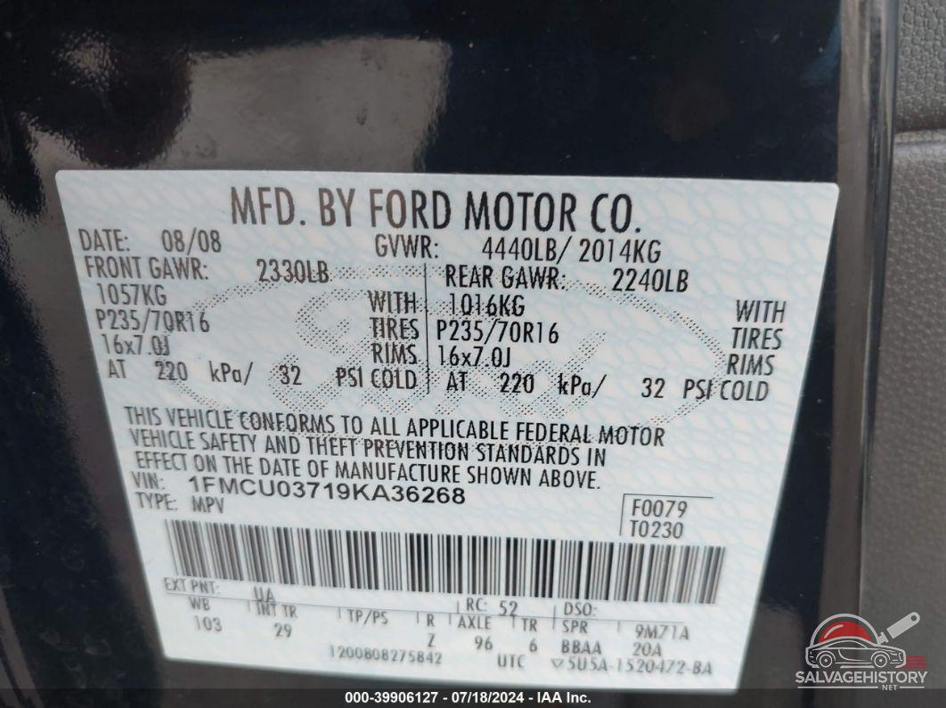1FMCU03719KA36268 2009 FORD ESCAPE photo no. 9