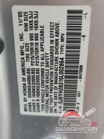 5J6YH28316L002864 2006 HONDA ELEMENT LX photo no. 13