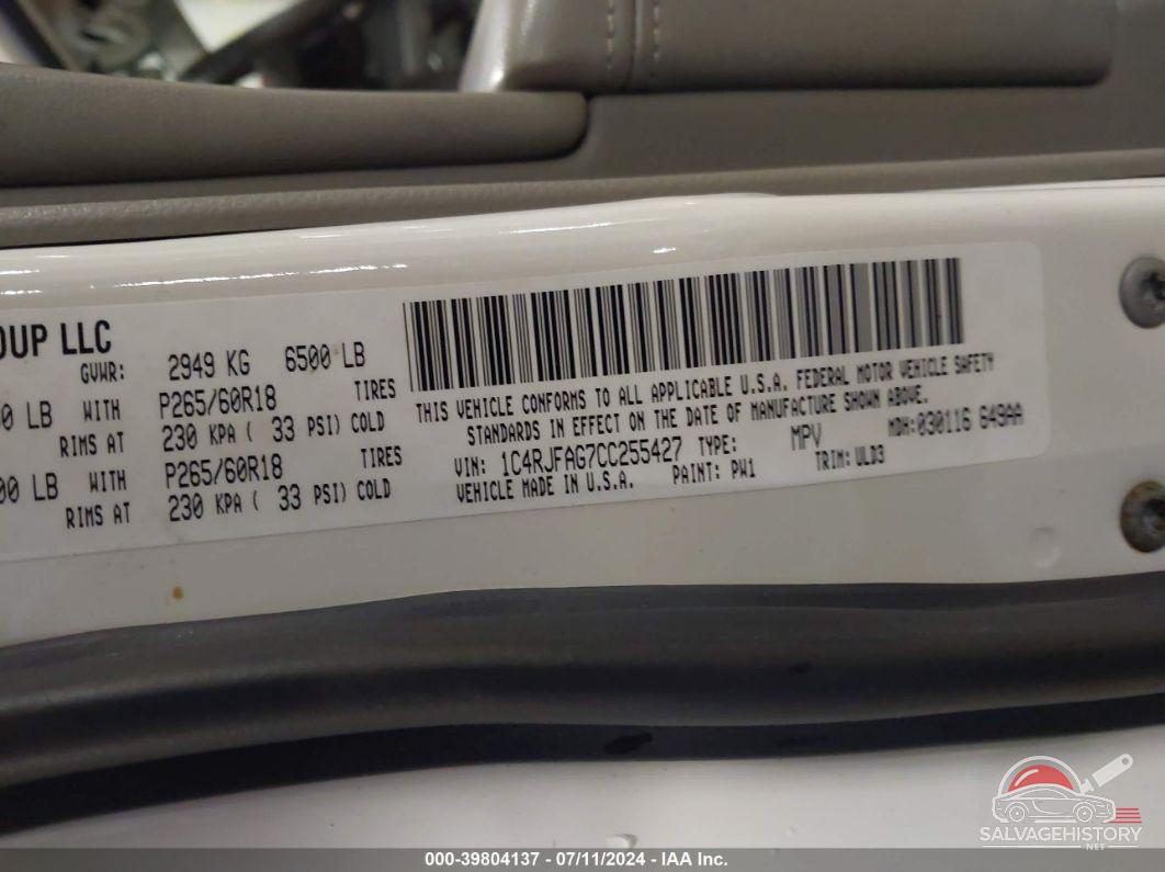 1C4RJFAG7CC255427 2012 JEEP GRAND CHEROKEE photo no. 9
