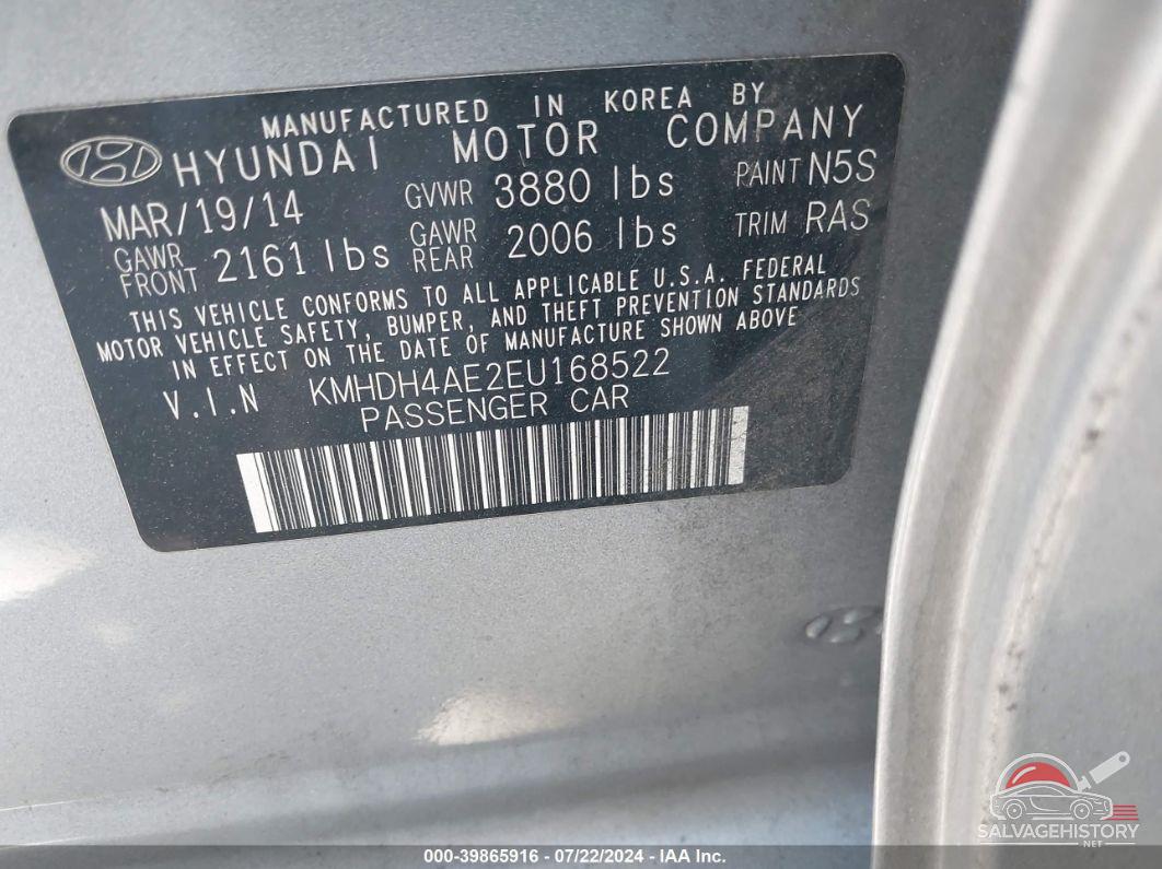 KMHDH4AE2EU168522 2014 HYUNDAI ELANTRA photo no. 9