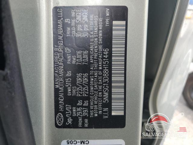 5NMSG13D88H151446 2008 HYUNDAI SANTA FE photo no. 13