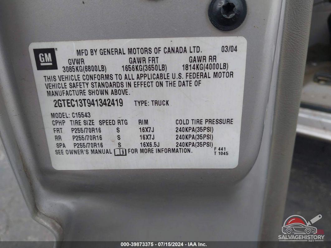 2GTEC13T941342419 2004 GMC SIERRA 1500 photo no. 9