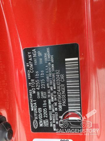 KMHHT6KD4AU030492 2010 HYUNDAI GENESIS photo no. 12