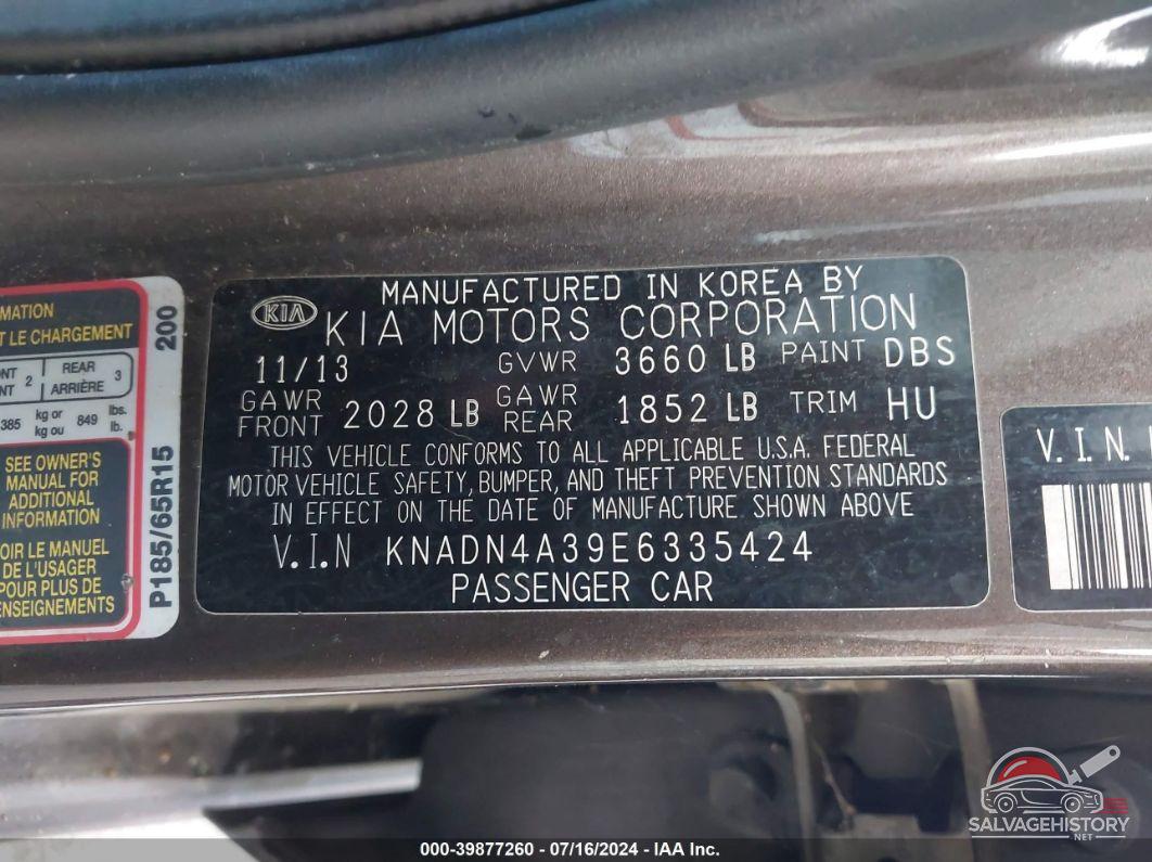 KNADN4A39E6335424 2014 KIA RIO photo no. 9