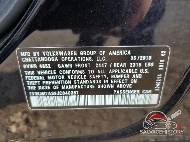 1VWJM7A39JC040357 2018 VOLKSWAGEN PASSAT photo no. 12