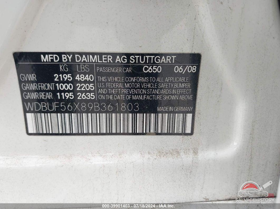 WDBUF56X89B361803 2009 MERCEDES-BENZ E 350 photo no. 9