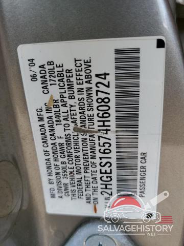 2HGES16574H608724 2004 HONDA CIVIC photo no. 12