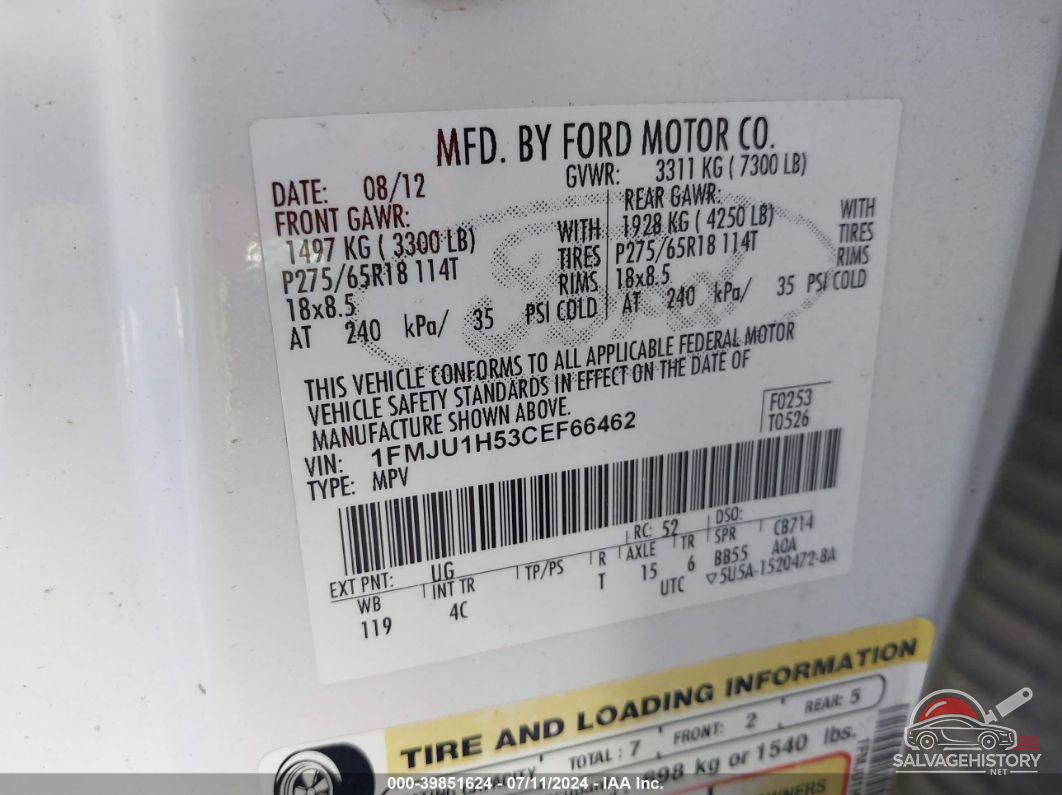 1FMJU1H53CEF66462 2012 FORD EXPEDITION photo no. 9