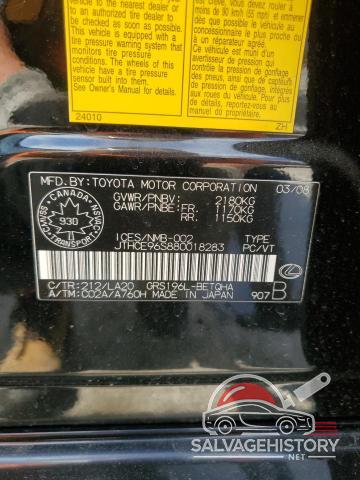 JTHCE96S880018283 2008 LEXUS GS350 photo no. 12