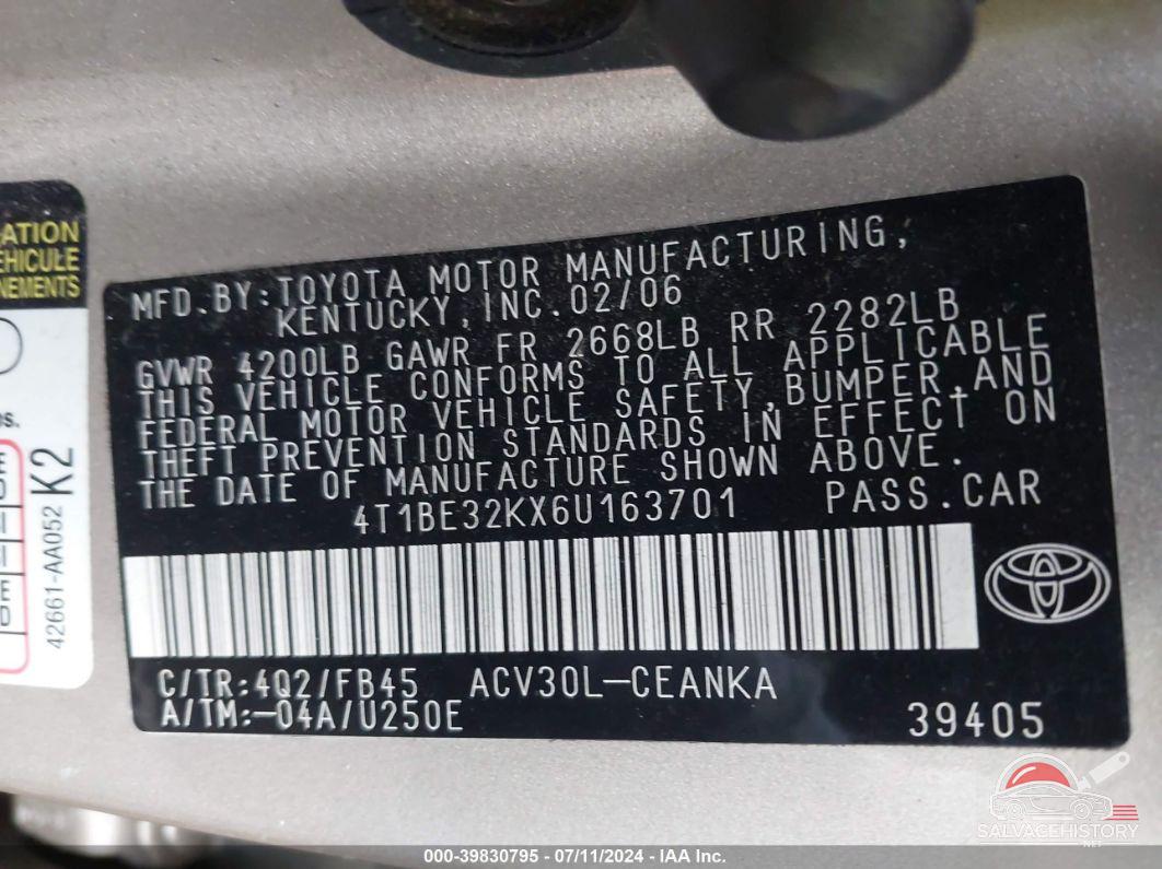 4T1BE32KX6U163701 2006 TOYOTA CAMRY photo no. 9