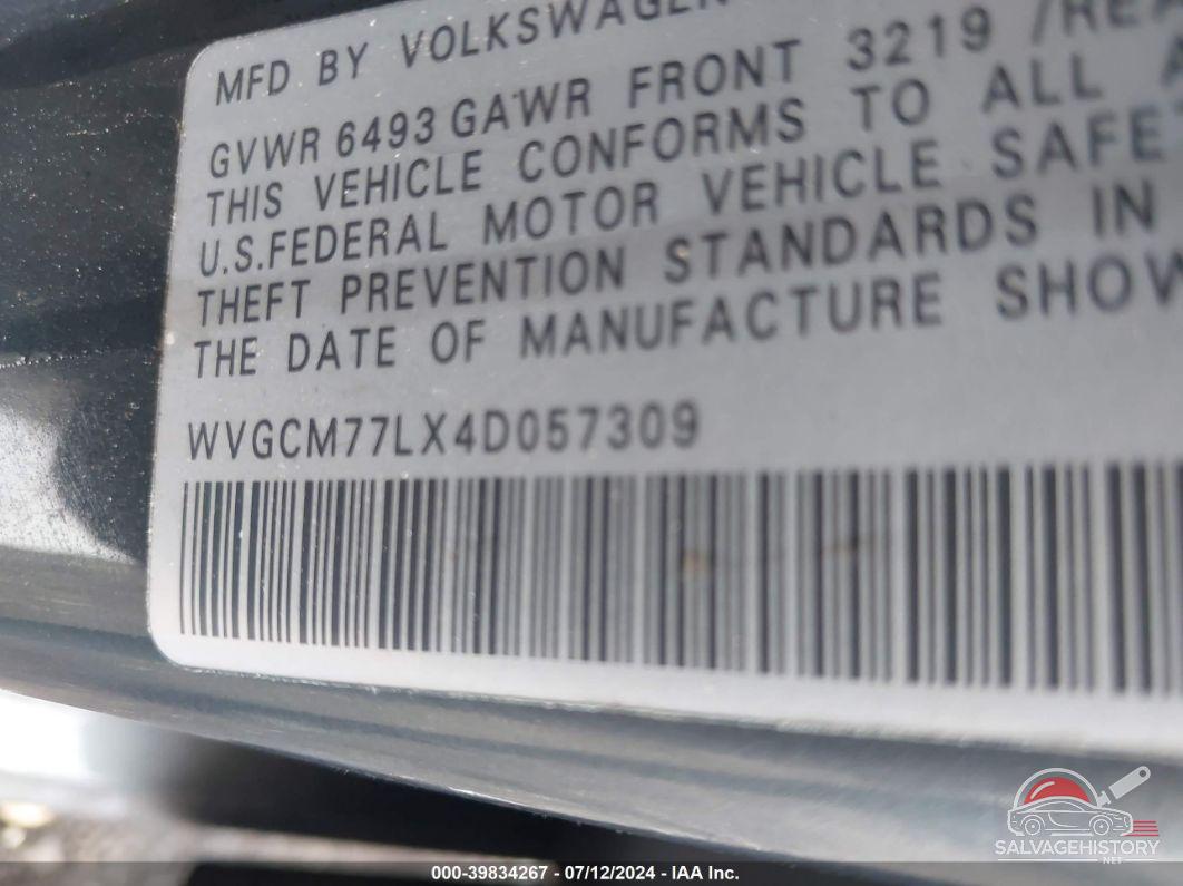 WVGCM77LX4D057309 2004 VOLKSWAGEN TOUAREG photo no. 9