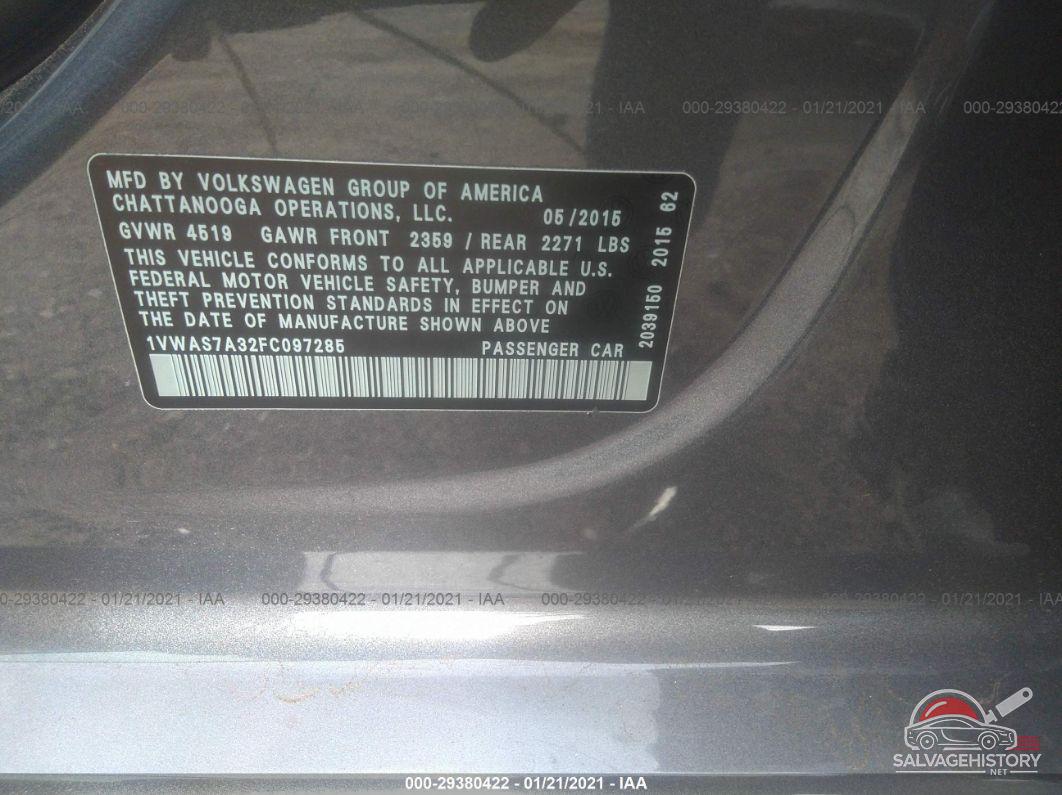 1VWAS7A32FC097285 2015 VOLKSWAGEN PASSAT photo no. 9