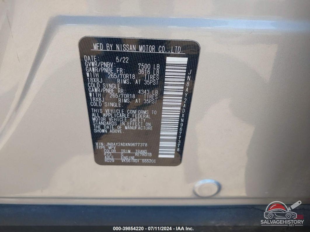 JN8AY2ADXN9677378 2022 NISSAN ARMADA photo no. 9