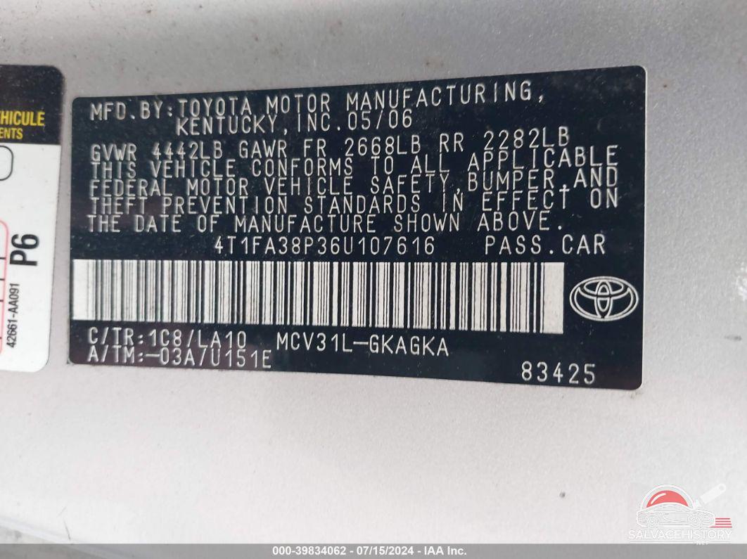 4T1FA38P36U107616 2006 TOYOTA CAMRY SOLARA photo no. 9