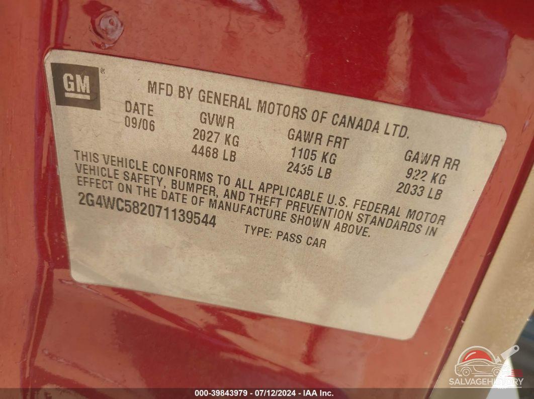 2G4WC582071139544 2007 BUICK LACROSSE photo no. 9