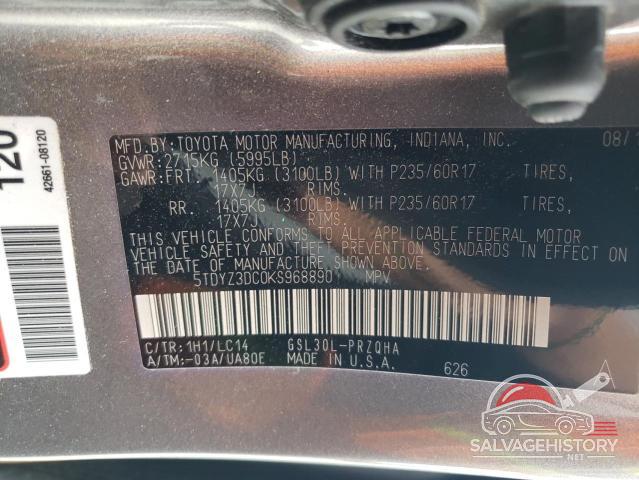 5TDYZ3DC0KS968890 2019 TOYOTA All Models photo no. 14