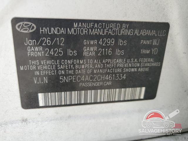 5NPEC4AC2CH461334 2012 HYUNDAI SONATA photo no. 13
