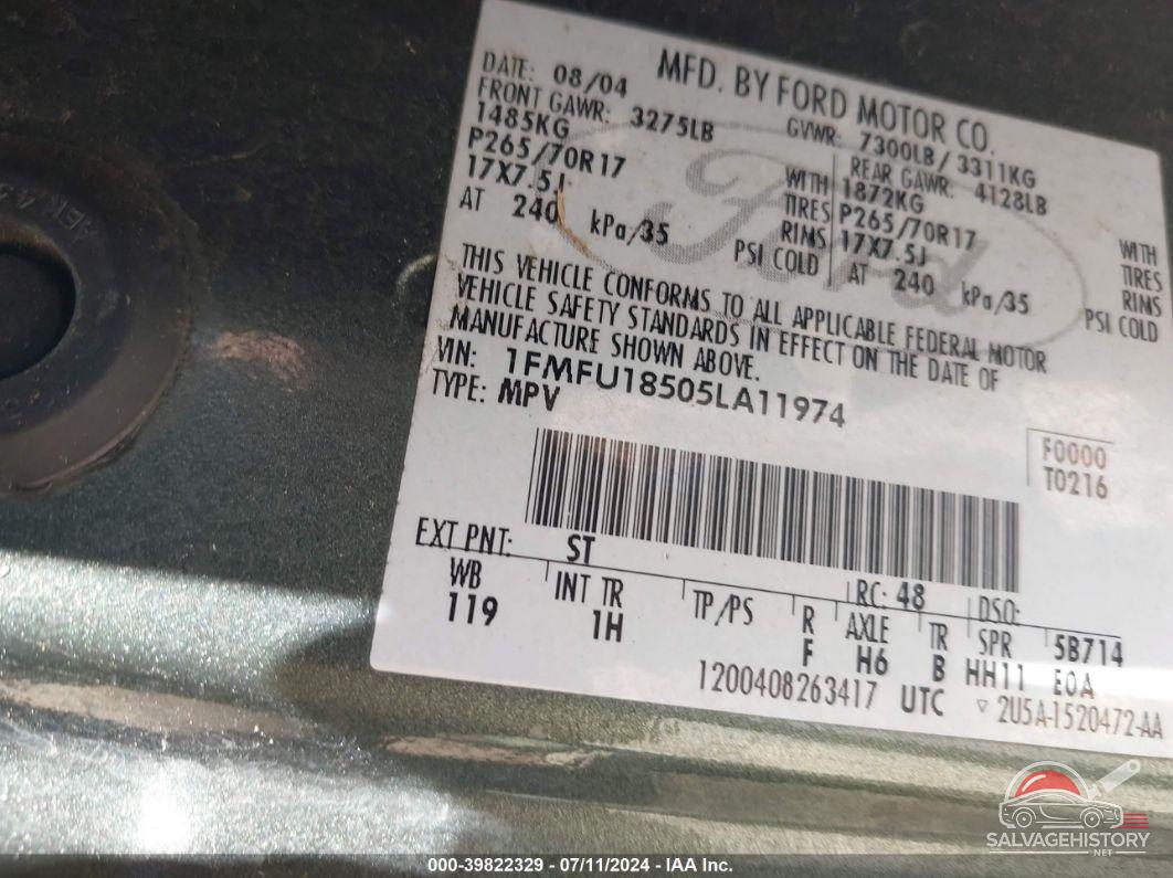 1FMFU18505LA11974 2005 FORD EXPEDITION photo no. 9