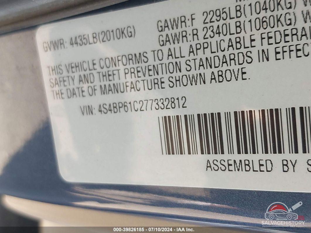 4S4BP61C277332812 2007 SUBARU OUTBACK photo no. 9