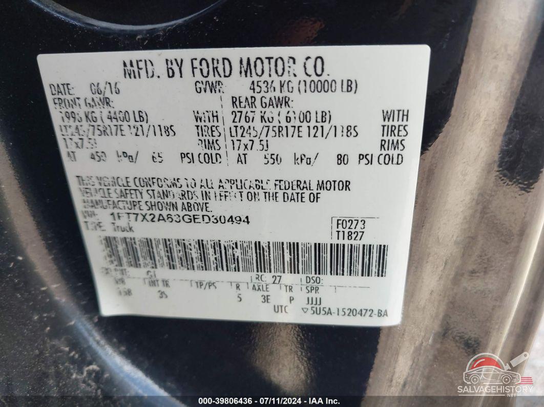 1FT7X2A63GED30494 2016 FORD F-250 photo no. 9
