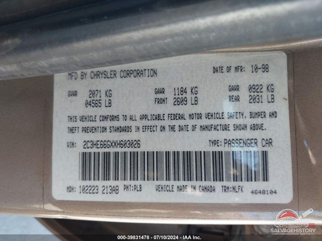 2C3HE66GXXH603026 1999 CHRYSLER 300M photo no. 9