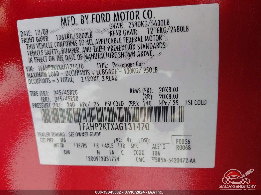 1FAHP2KTXAG131470 2010 FORD TAURUS photo no. 9