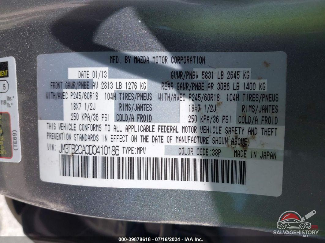 JM3TB2CA0D0410186 2013 MAZDA CX-9 photo no. 9
