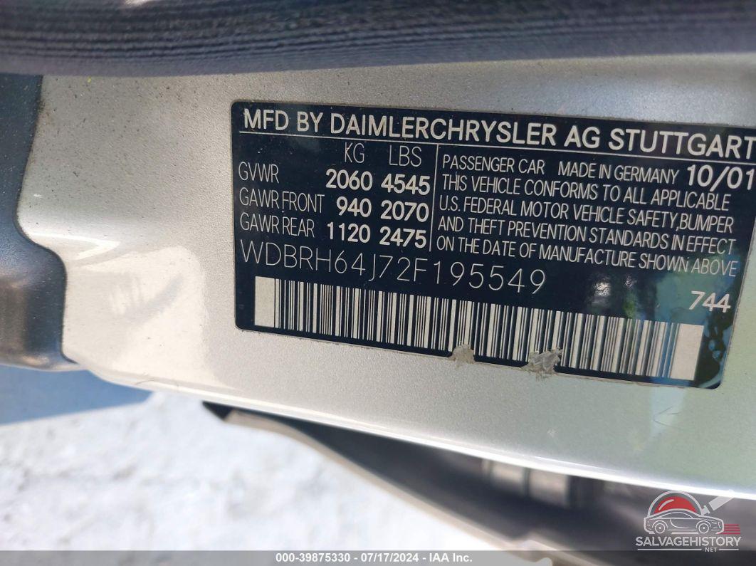 WDBRH64J72F195549 2002 MERCEDES-BENZ C photo no. 9