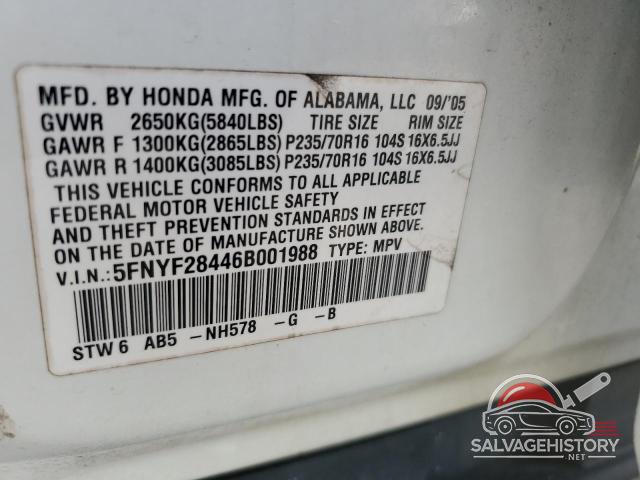 5FNYF28446B001988 2006 HONDA PILOT photo no. 13