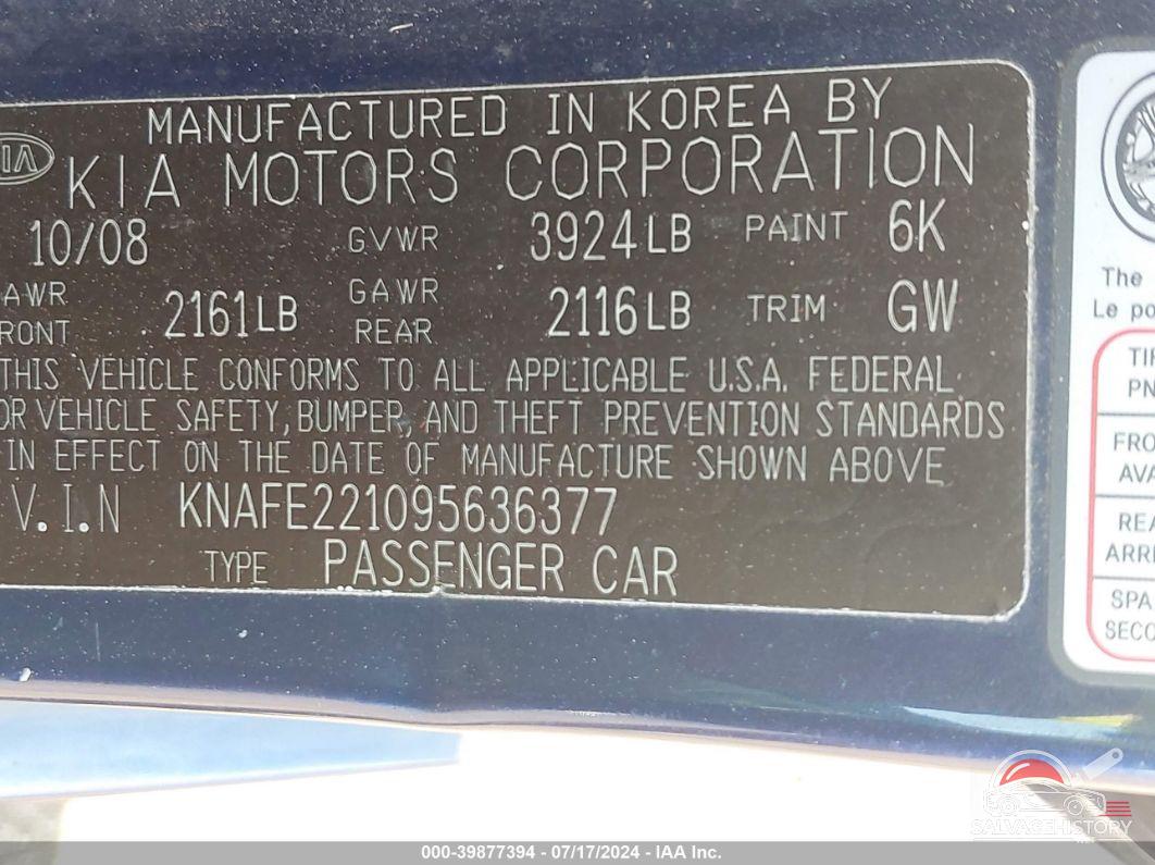 KNAFE221095636377 2009 KIA SPECTRA photo no. 9