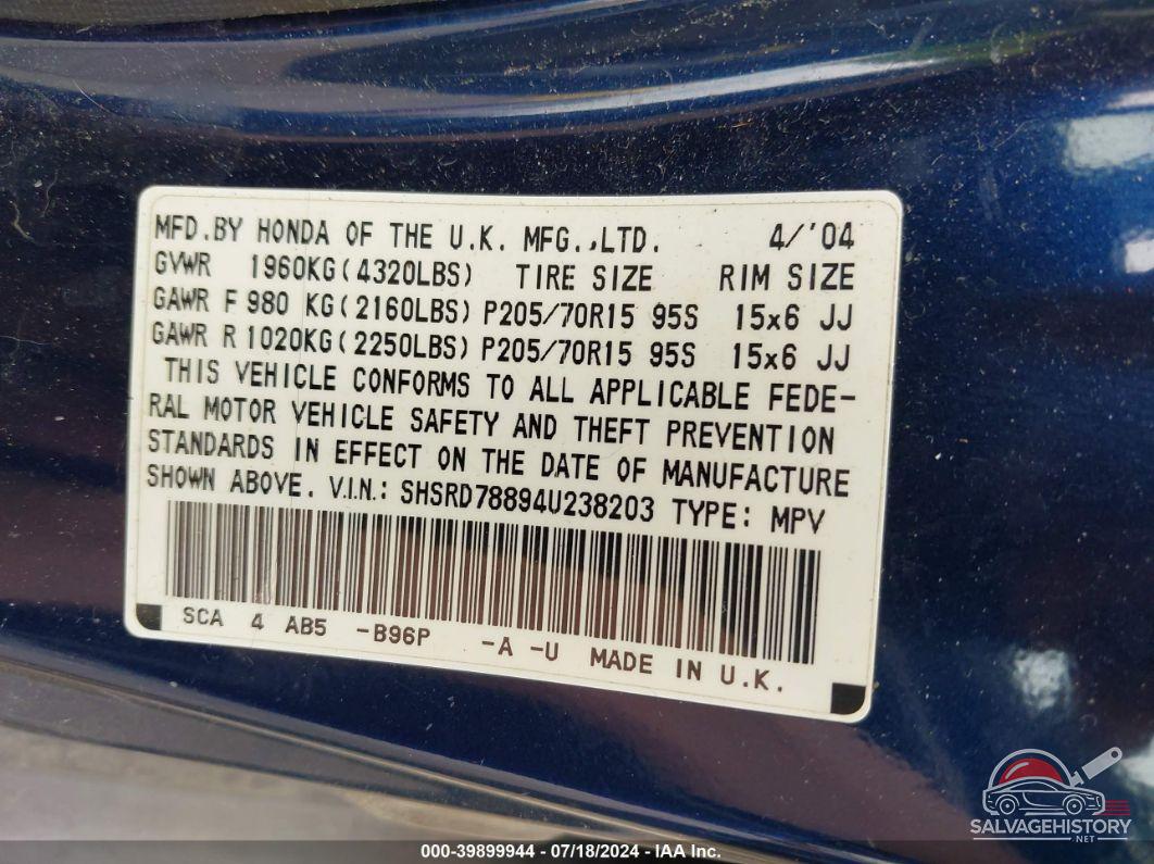 SHSRD78894U238203 2004 HONDA CR-V photo no. 9