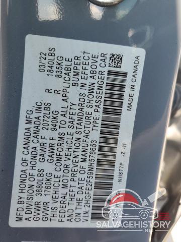 2HGFE2F59NH576653 2022 HONDA CIVIC photo no. 13
