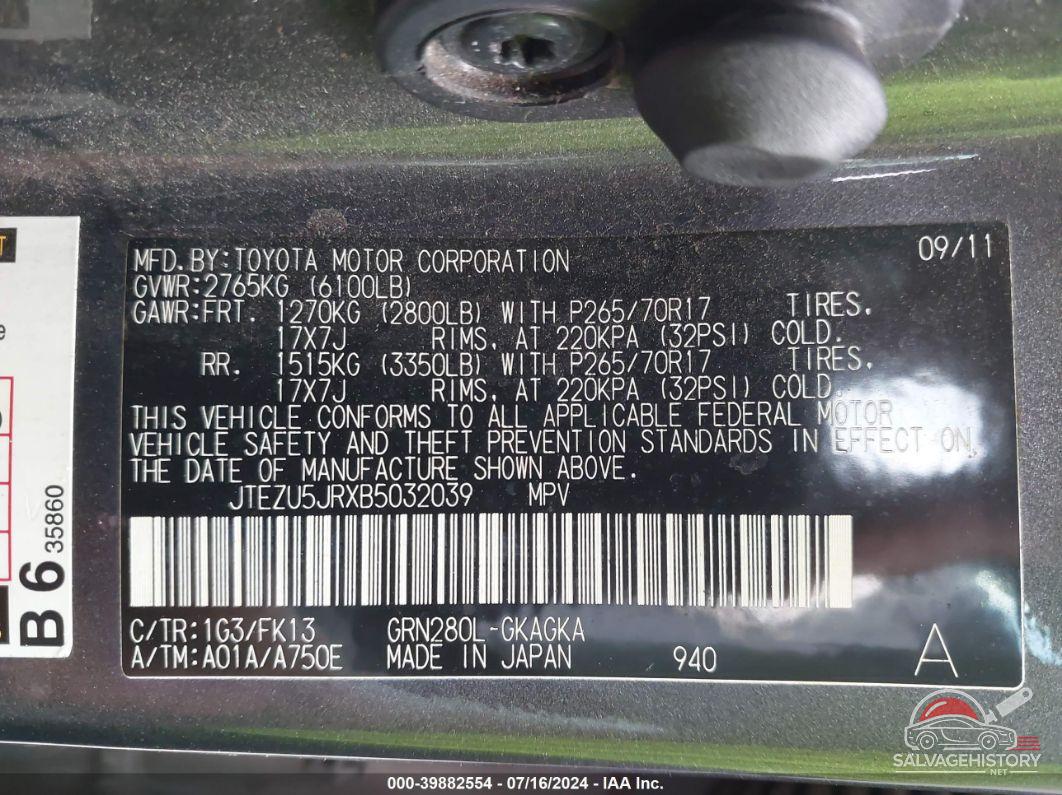 JTEZU5JRXB5032039 2011 TOYOTA 4RUNNER photo no. 9