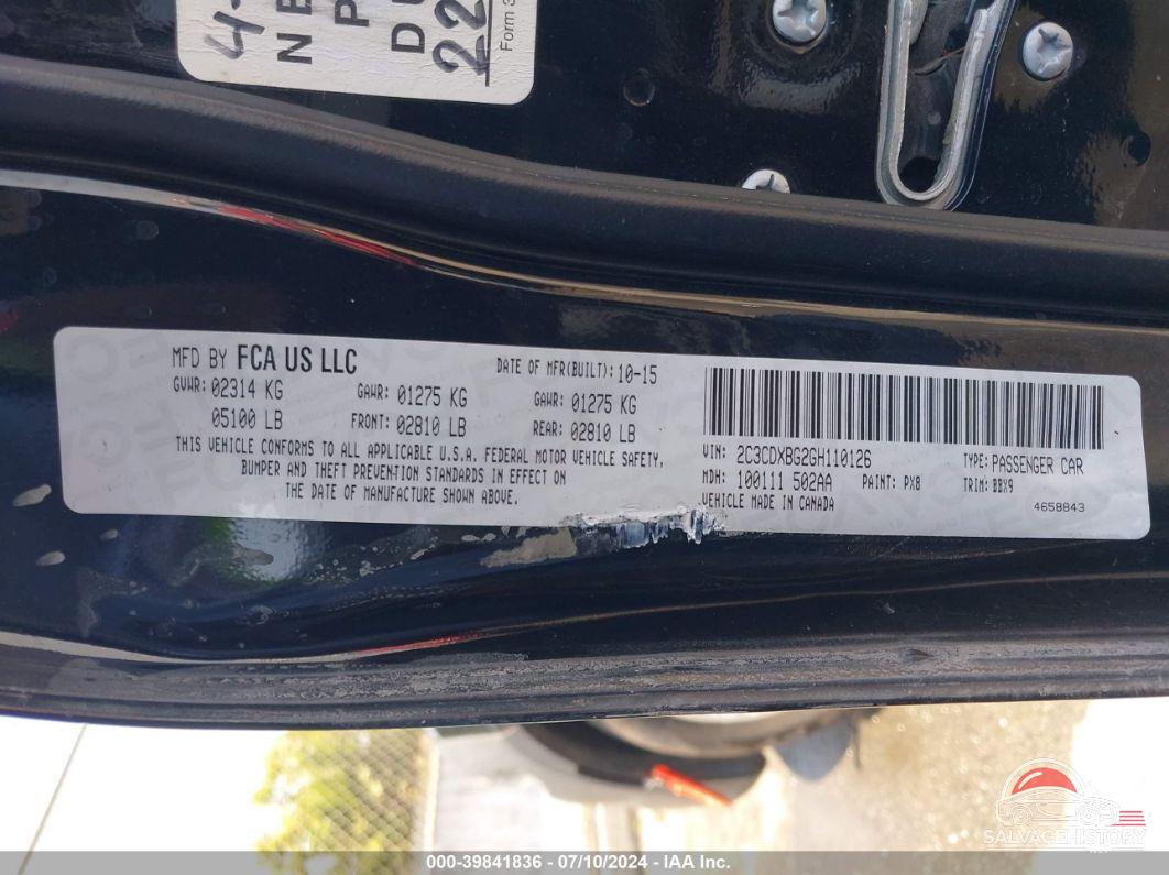 2C3CDXBG2GH110126 2016 DODGE CHARGER photo no. 9
